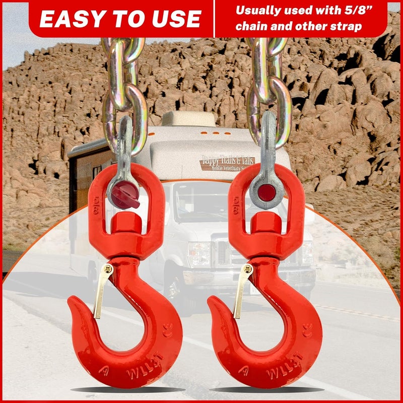 HENBOW 3 Ton Swivel Lifting Hooks,G80 Trailer Chain Hooks with Safety Latch,6600Lbs Safety Load Limit,Heavy Duty Alloy Steel Round Rotating Sling Towing Log Hook for Lifting and Towing - Image 4